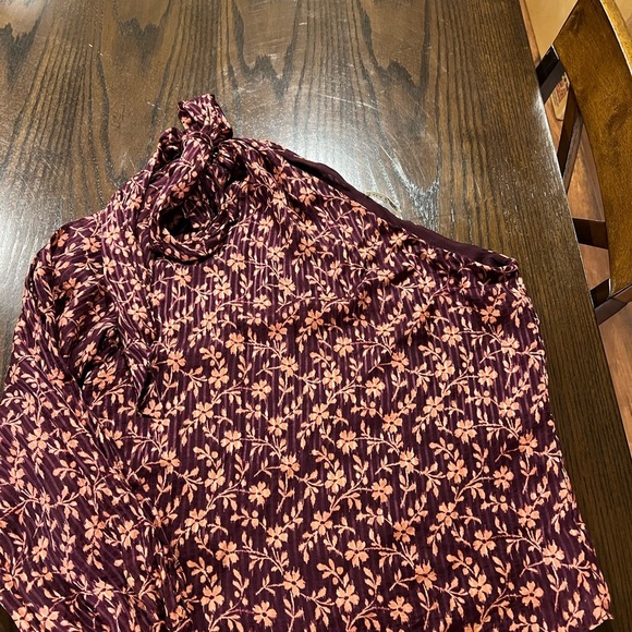 Ulla Johnson Enid Purple One Shoulder Blouse with Bow Cottagecore Prairie Silk - Picture 7 of 11